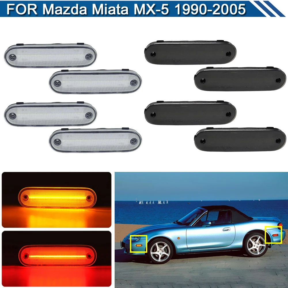 4Pcs Amber/Red LED Side Marker Light For Mazda Miata MX-5 1990-2005 Front Rear Reflector Warning Light