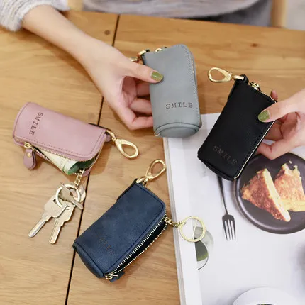 

men pu leather retro car keys housekeeper holders lady fashion zipper keys wallets Unisex car key case key organizer pocket