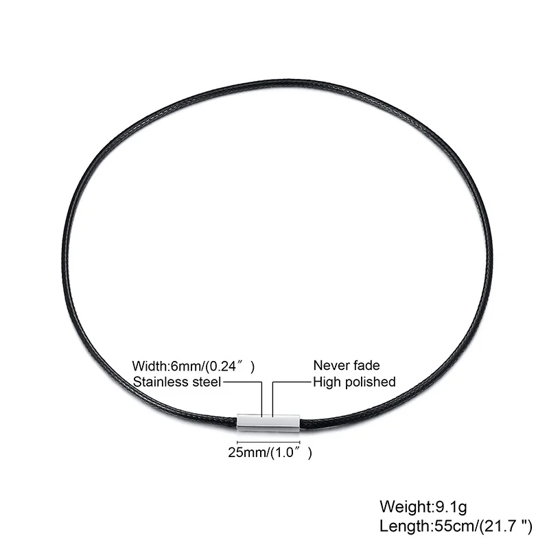 Vnox Simple Black Rope Chain Necklaces for Men Women, Anti Allergy Stainless Steel Clasp Collar Accessory, Length 55cm
