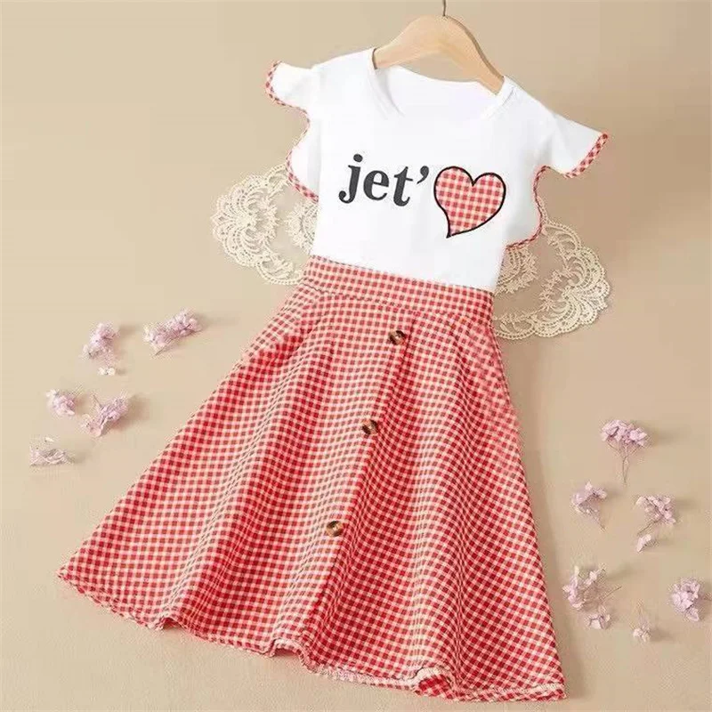 2024 Girls Dresses Cute Summer Kids Plaid Printing Dress Princess Party Clothes Teen Child Clothing Vestidos 6 8 10 12 13 Year