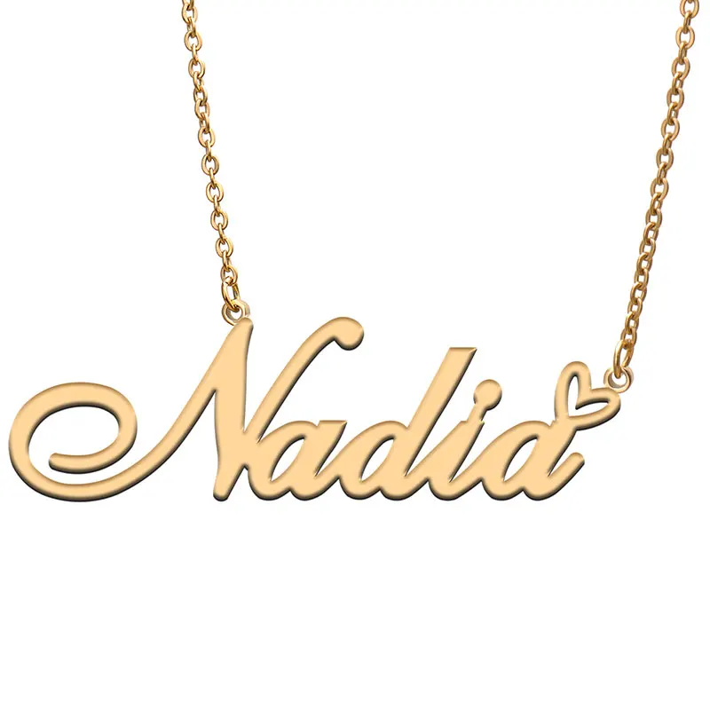 

Nadia with Love Heart Name Necklace for Women Stainless Steel Jewelry Nameplate Pendant Femme Mother Child Girls Gift