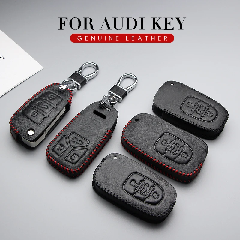 High Quality Leather Car Key Case Cover For Audi A1 A2 A3 A4 A5 A6 A8 Allroad Cabriolet Q2 Q3 Key Parts Skin Shell Car Styling