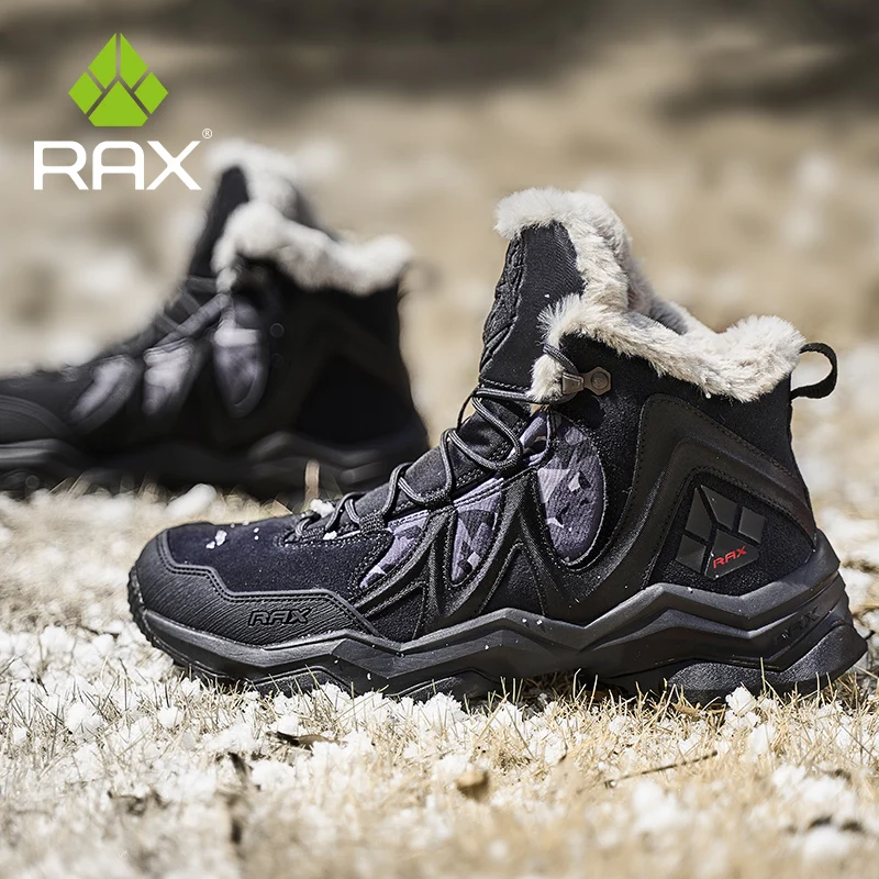 RAX Winter Snow Boots For Men Women Fleece Hiking Shoes Outdoor Sports Sneakers Mens Mountain Shoes Trekking Walking Boots