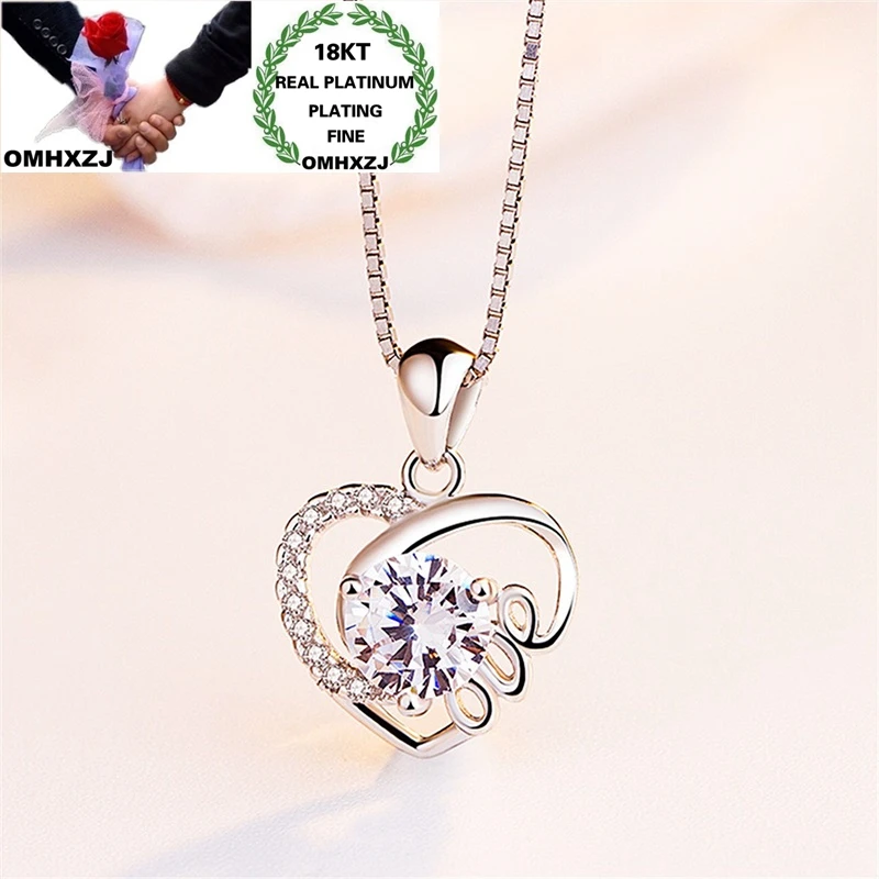 OMHXZJ CA303 Wholesale European Fashion Woman Girl  Party Birthday Wedding Gift Heart AAA Zircon 18KT White Gold Pendant Charm