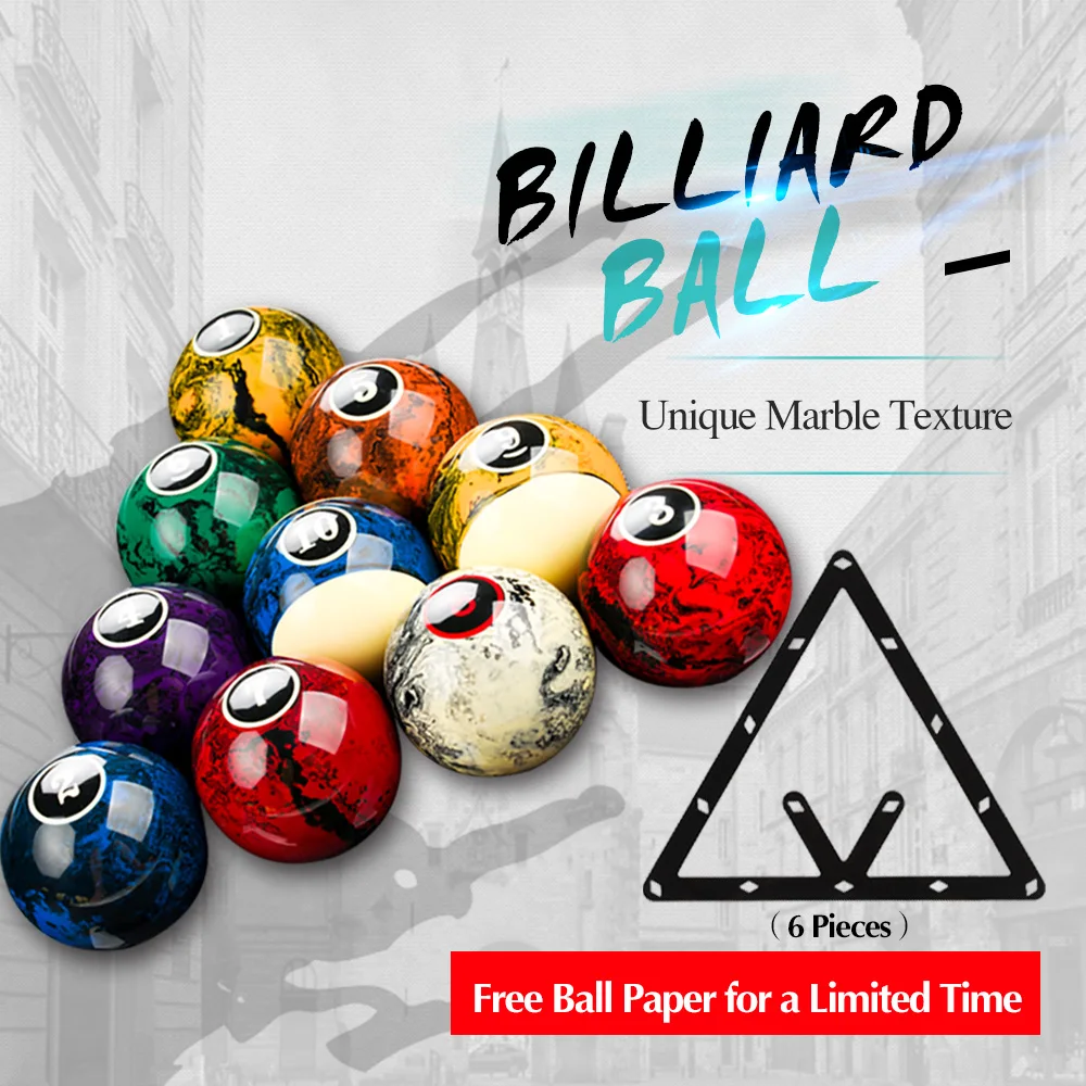 AXD-Marble Pattern Billiard Pool Balls Set, Resin Table Balls, Billar Accessory, 57.2mm, Free Paper, 16Pcs