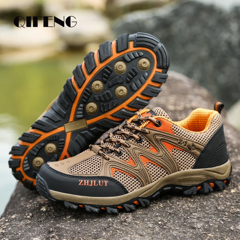 New Summer Men Casual Shoes Outdoor Mesh Sneakers Women Non-slip Lace Up Trekking Footwear Breathable Camping Spring Black Shoes