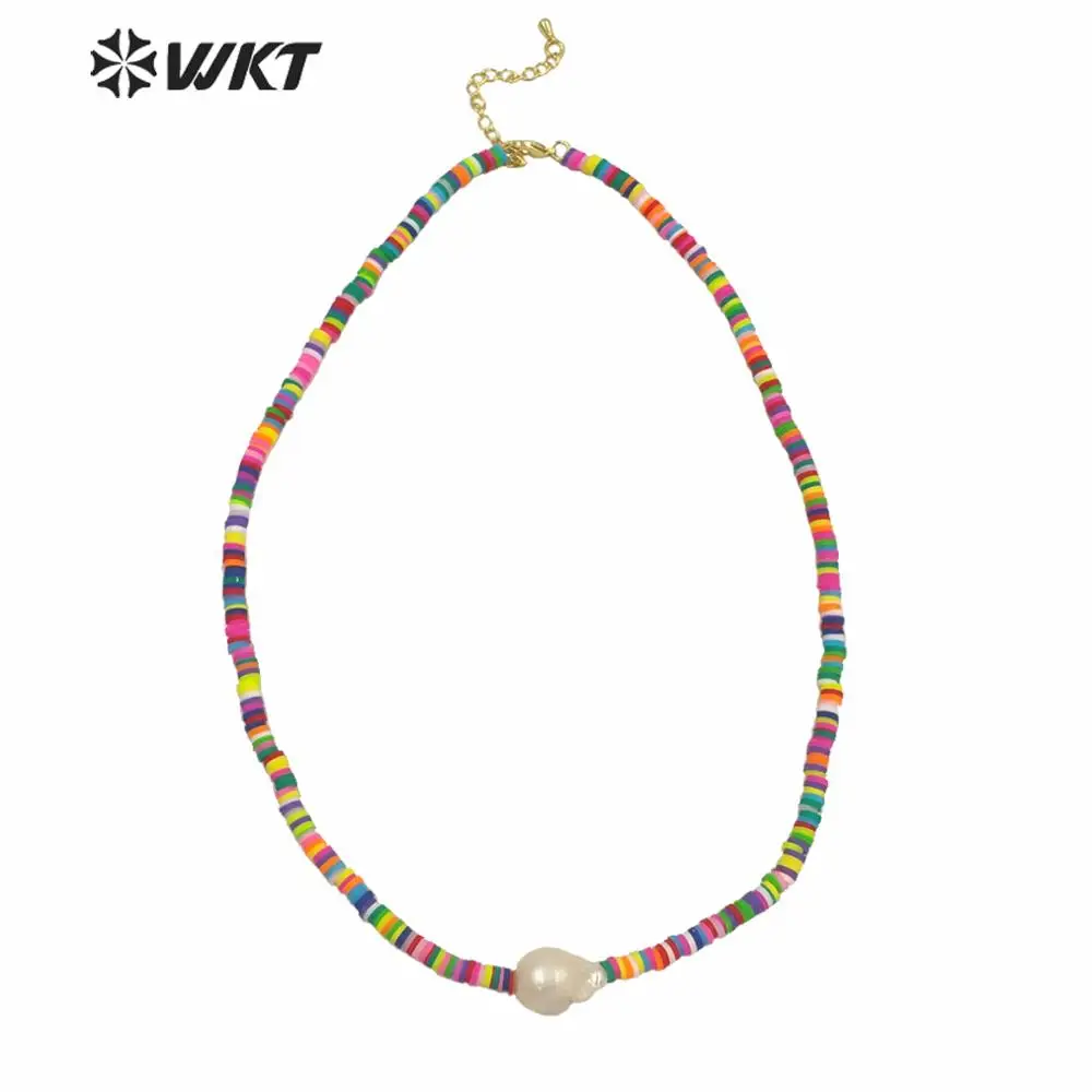 

WT-JN131 Multi-color Beautiful Jewelry Necklace Spacer Resin Chain Pearl Charm Female Necklace 16inch