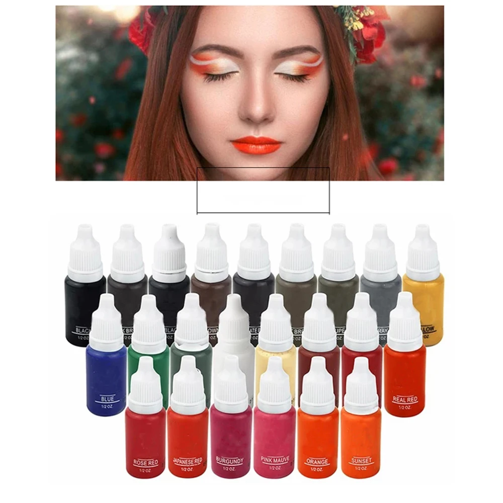 23Pcs  Ink Permanent Makeup Pigment 15Ml Cosmetic 23 Color Tattoo Ink Set Paint For Microblading Eyebrow Lip Body Makeup