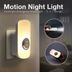 Sensk 3 In 1 EU US PLug in Smart LED Night Light With Motion Sensor Rechargeable Flashlight For Kid Baby Room Emergency