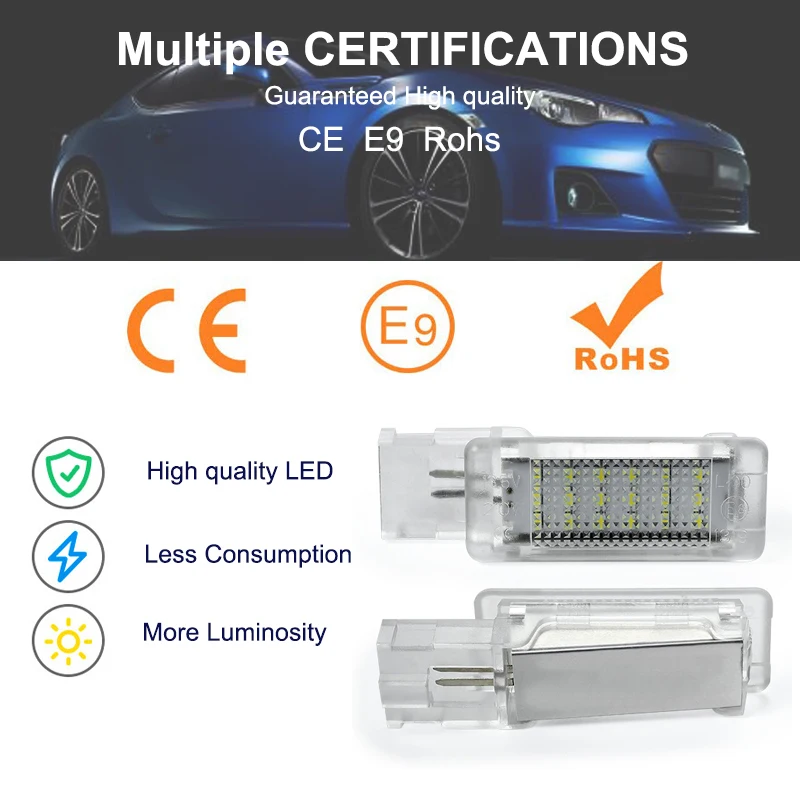 Lampe de boîte d'isotbox de bagages à LED, lumière de plancher pour Seat Alhambra Ateca Skoda Superb Rine VW Golf Passat Jetta Polo Sharan Caddy, 2 pièces