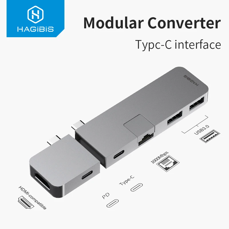 

USB-концентратор Hagibis USB-C, USB 3,0, RJ45 Gigabit Ethernet, SD/TF, PD, зарядка для MacBook Pro/Air, Samsung S10