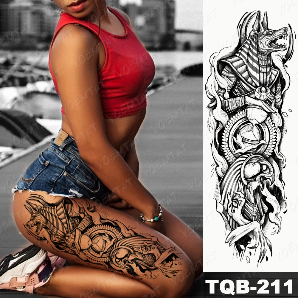 Large Arm Sleeve Tattoo Anubis Egypt Waterproof Temporary Tatto Sticker Time Hourglass Eagle Body Art Full Fake Tatoo Women Men