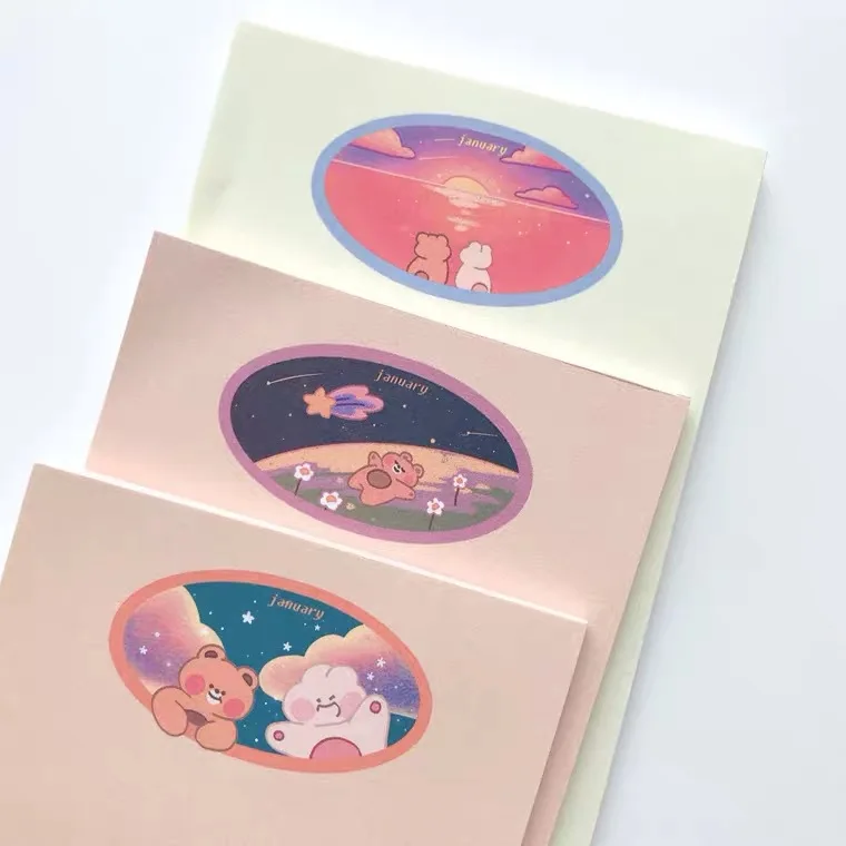 Ins Cartoon Cute Bear Rabbit Memo Pad 50 Sheets Simple Style Student Portable Learning Note Message Paper School Stationery