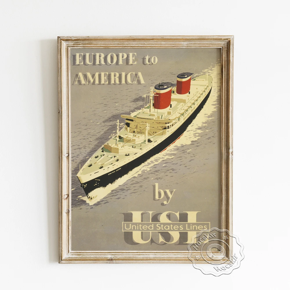 

Europe To America Circle Line Sightseeing Cruises Poster, Travel By Sea Vintage Art Prints, United States Lines Wall Stickers