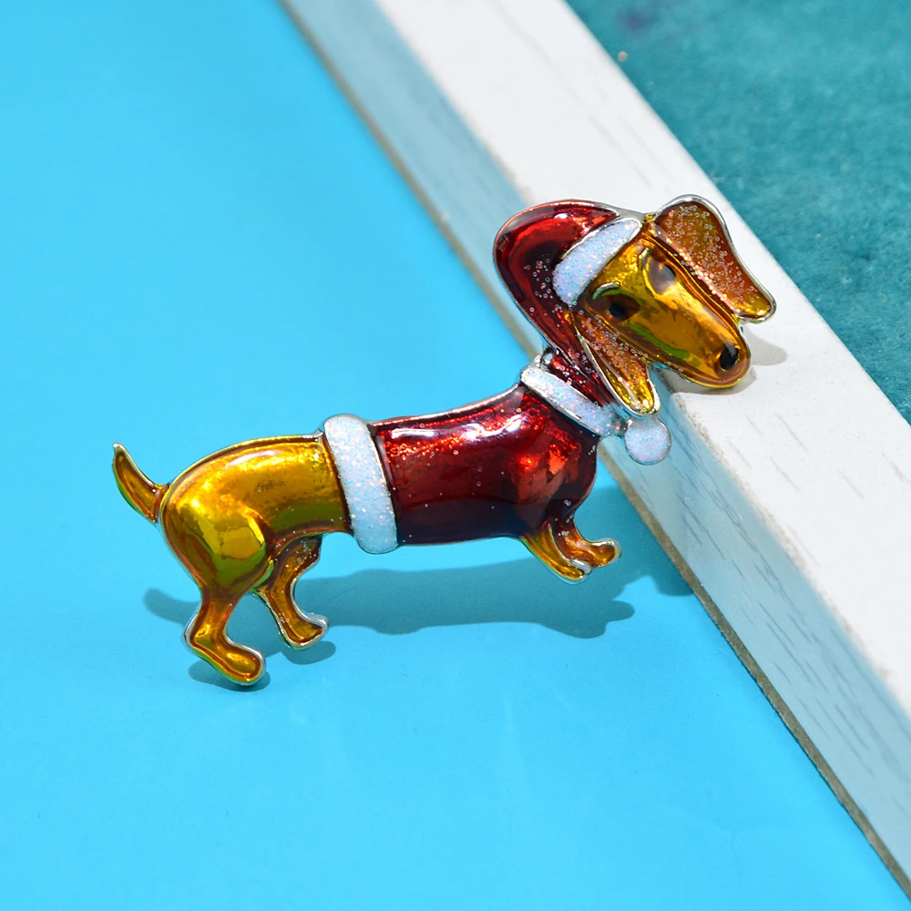 CINDY XIANG Enamel Dog Puppy With Christmas Hat Brooch Animal Christmas Pin