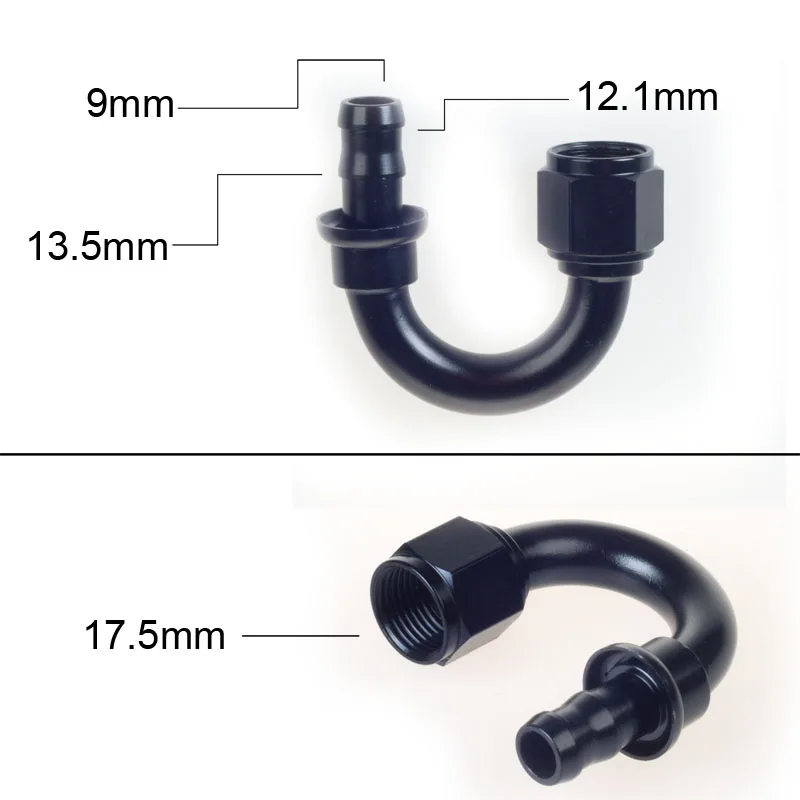 اكسسوارات السيارات الأسود الألومنيوم AN8 النفط الوقود المناسب النفط الوقود دفع على خرطوم 0 90 45 180 درجة المطاط أنبوب خرطوم النهاية