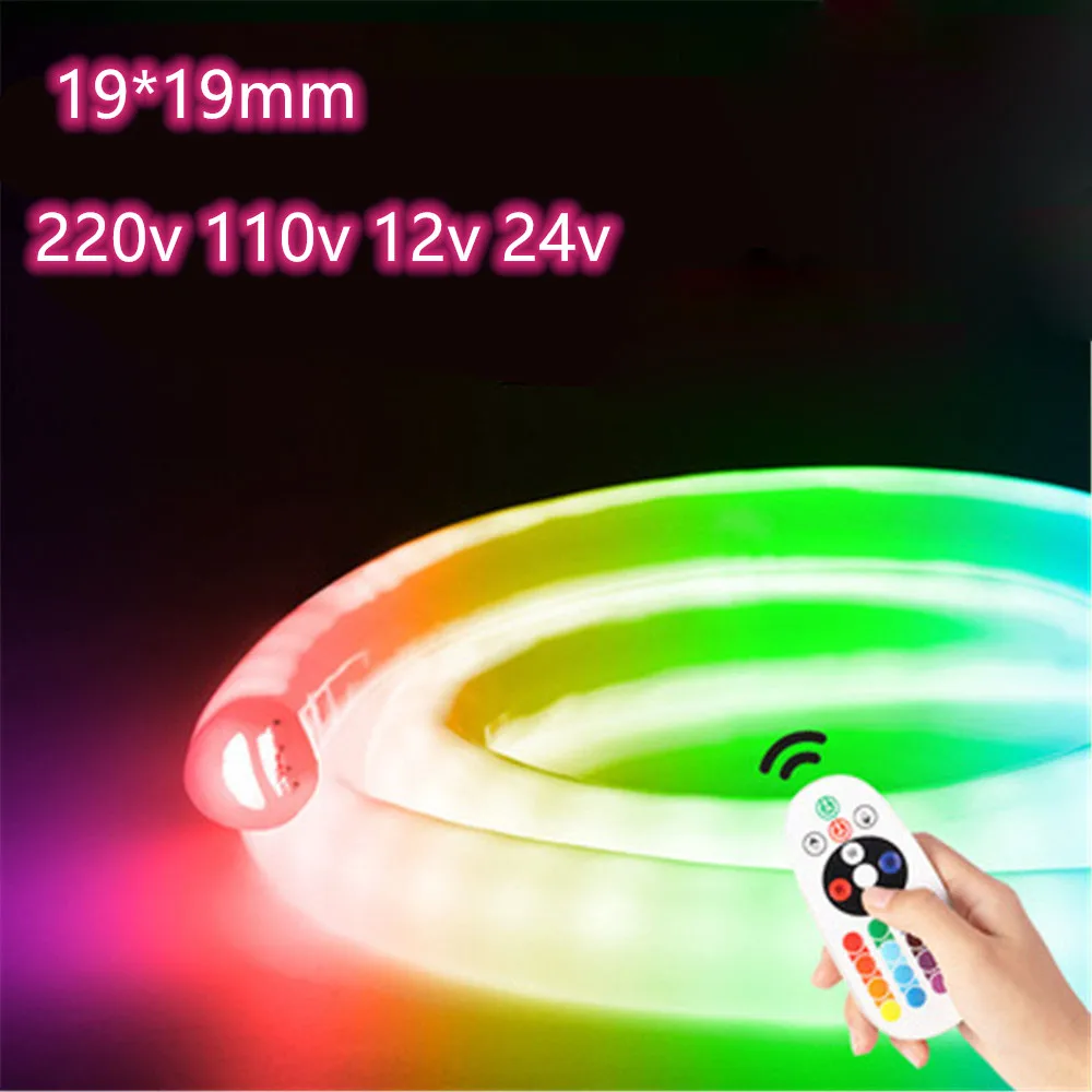 50m/lot Dia19x19mm Round RGB LED Neon Strip Lights DC12V 24V AC 220V 110V  Waterproof Flexible strip Indoor Outdoor 320 Degree