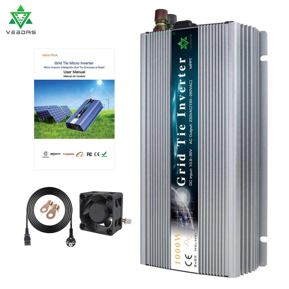 1000W 1300W 1400W On Grid Tie Inverter MPPT Solar Inverter Pure Sine Wave Converter 110 220V AC For 36 60 72 Cells PV Panel