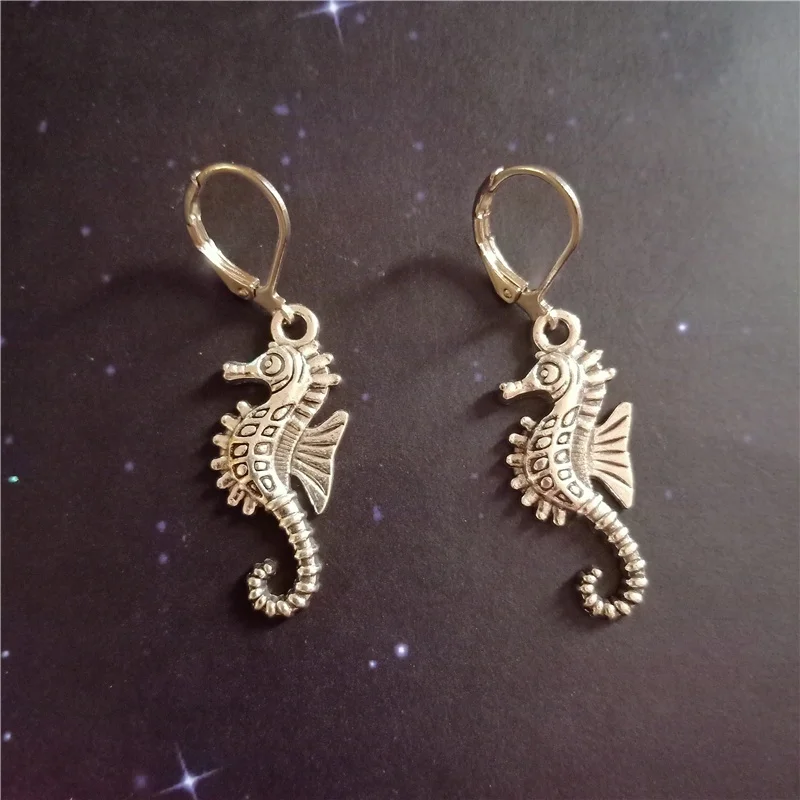 Hippocampus Leverback Earrings, Clip Earrings, Hippocampus Dangle Earrings, Geek Jewellery Quirky Earrings Novel Jewelry