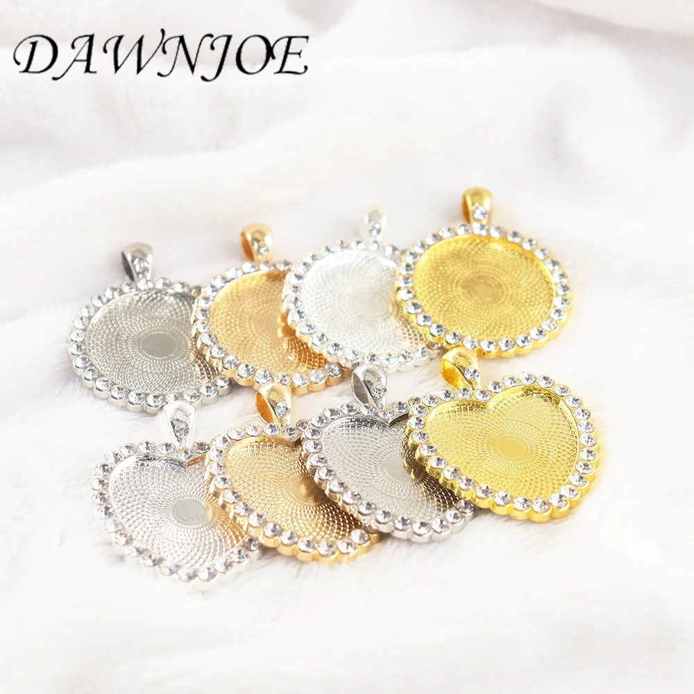 DAWNJOE 25mm Heart-shaped Crystal Cabochon Blank Setting Tray Base DIY Jewelry Making Pendant  Jewelry Supplies Finding