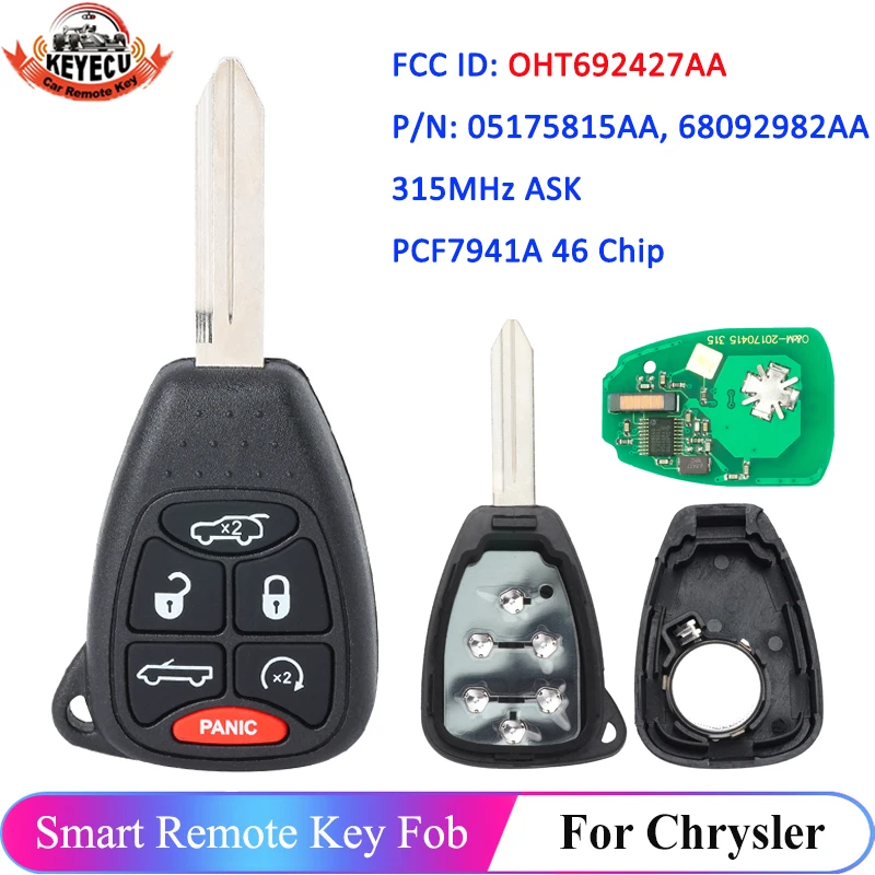 KEYECU 6 Buttons OHT692427AA For Chrysler 200 Convertible 2007 2008 2009 2010 2011 Sebring Country 68092982AA Remote Key Fob