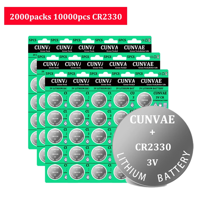 Pilas de botón de 3V CR2330 para coche, 10000 piezas, BR2330 ECR2330 CR 2330, Control remoto, tarjeta Flash LED instalada
