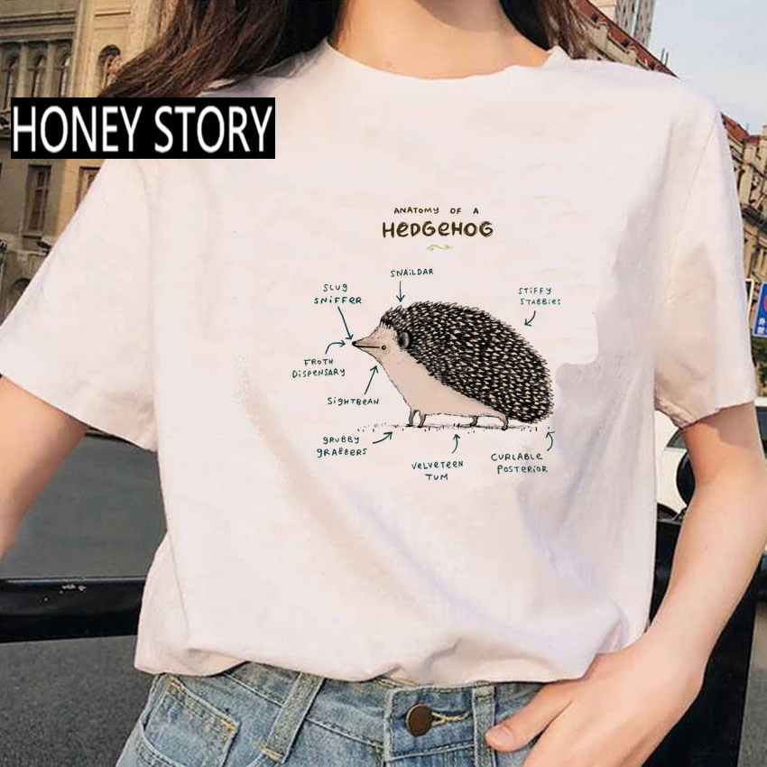 Summer Animal Hedgehog Analysis Print Women T shirt Creative Fashion Pattern Female Short Sleeve Cotton Clothes