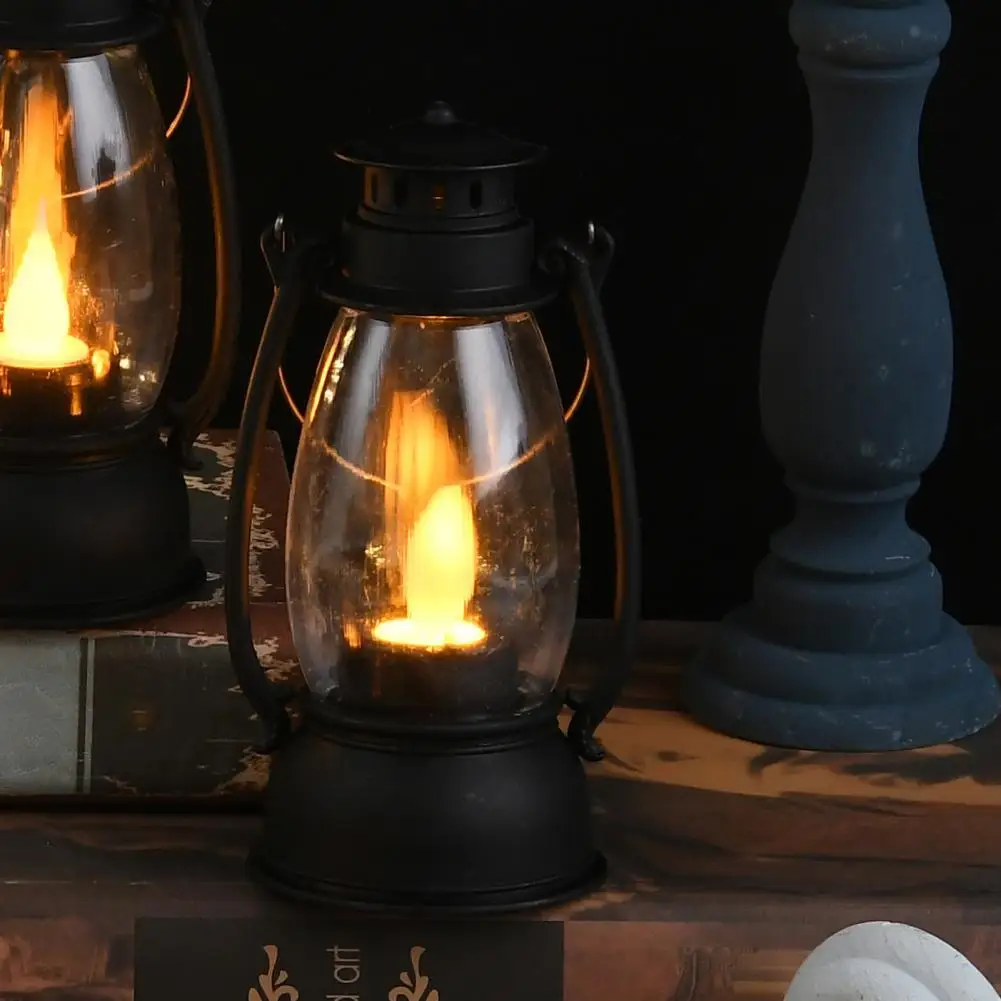 Retro Oil Lamp Electric Candle Solar Light LED Wind Pony Lamp Portable Kerosene Lamp Little Lantern Hanging Light Gift Home Deco