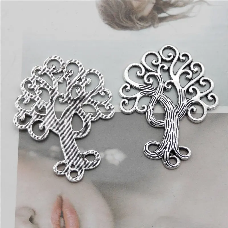 Julie Wang 4PCS Life Tree Charms Antique Silver Color Zinc Alloy Large Size Pendants Bracelet Jewelry Making Accessory 40*50mm