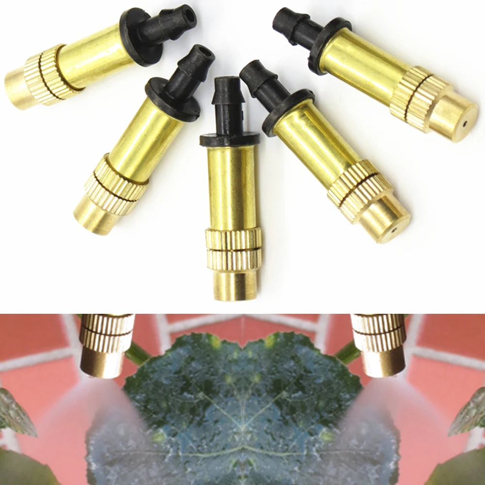 

Adjustable Copper Atomizing Nozzle 1/4" Barbed Joint Suitable for 4/7mm Garden Irrigation Hose Greenhouse Watering Supplies