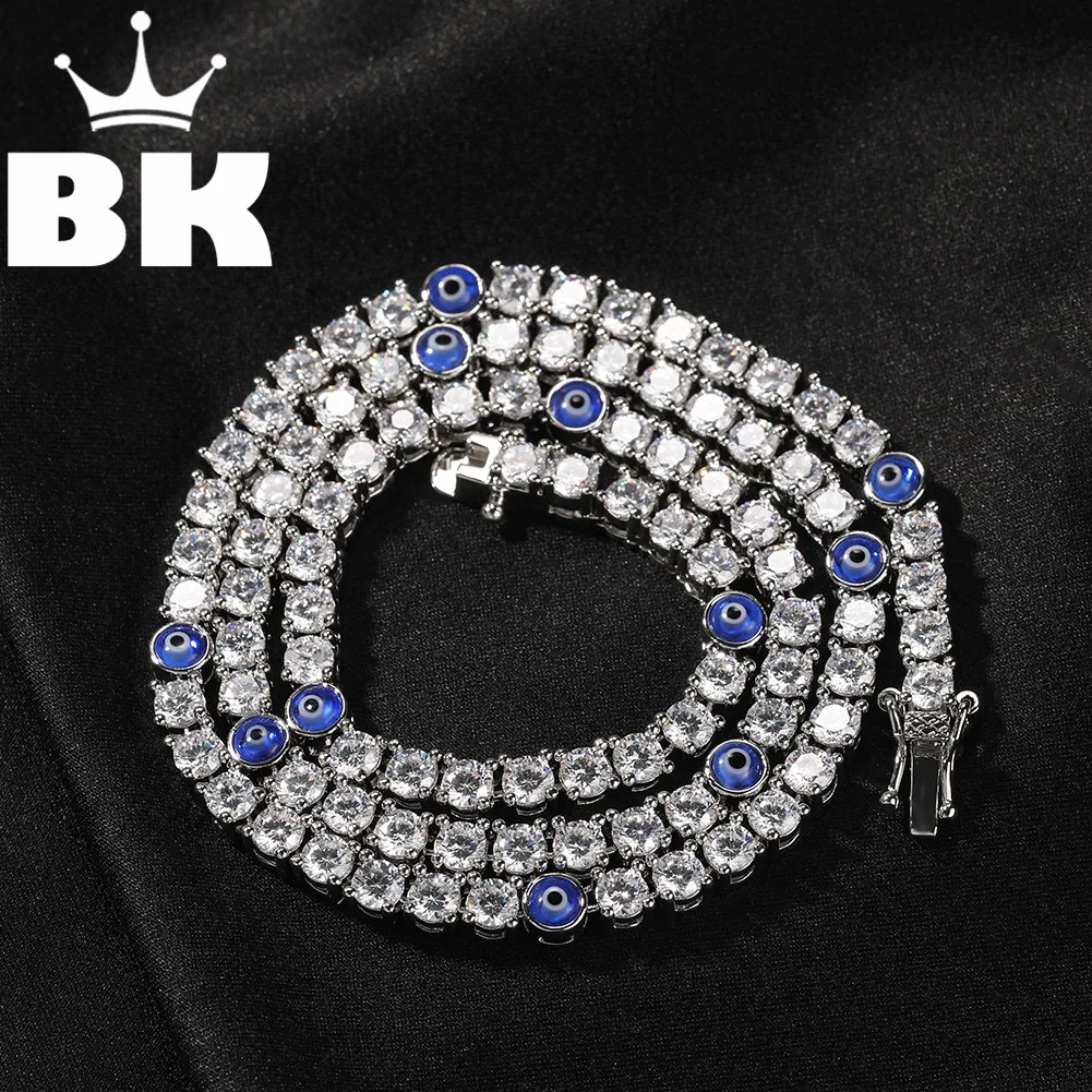 

Hip Hop Tennis Lovely Turkish Blue Eyes Zirconia Tennis Iced Out Mens Bling Bling Stone Tennis Necklace 18inch 20inch24inch