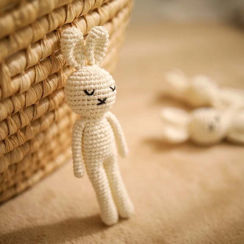 Crochet Rabbit Doll Toys for Kids Handmade Rattles Wool Doll Animal Stuffed Plush Toy Newborn Baby Soothing Toy Birthday Gift