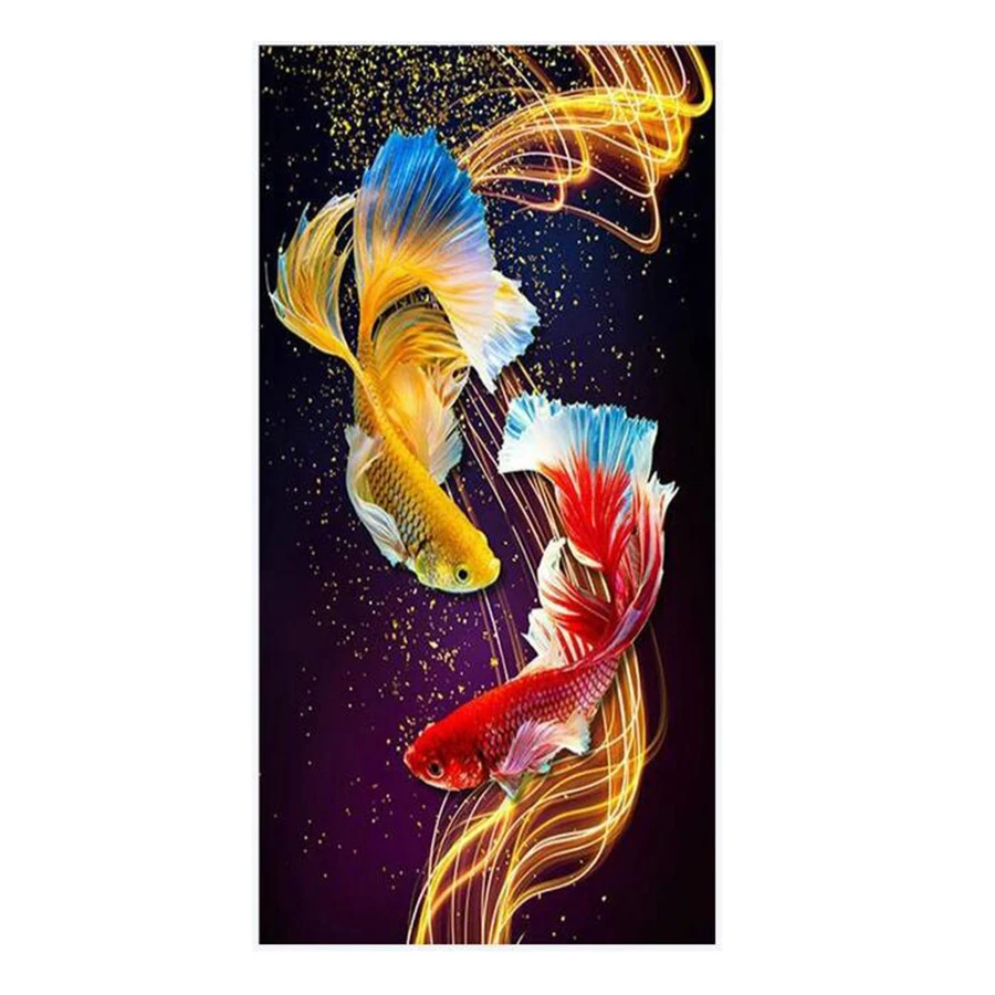 

Diamond Painting With Square Round Rhinestones Fish Kit Diamond Mosaic Embroidery Animal Pictures Home Decoration