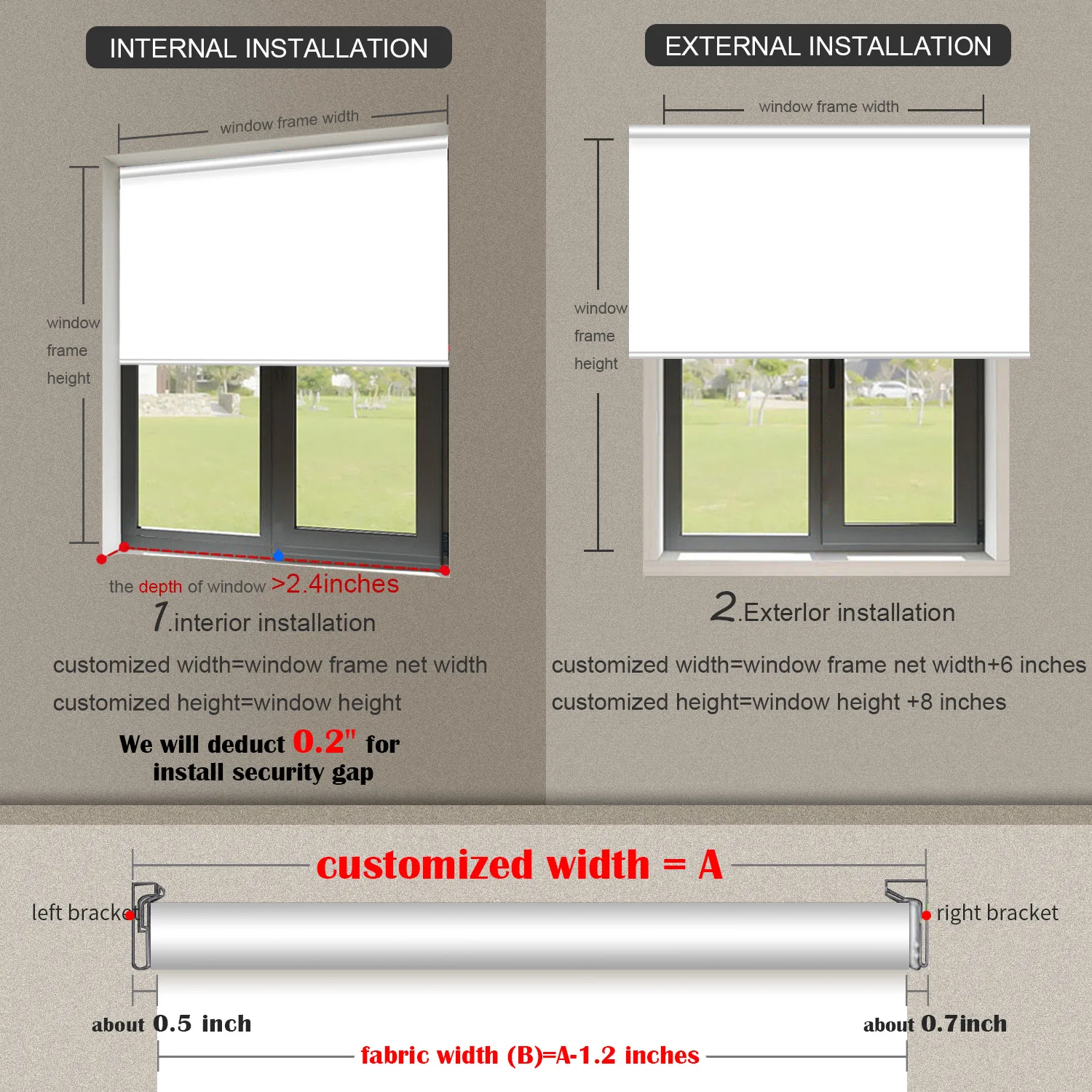 TIPIACE-Manual Roller Blinds 100% Full Blackout Economic Fabric Curtain for Office Kitchen Bed Room windows Customized Size
