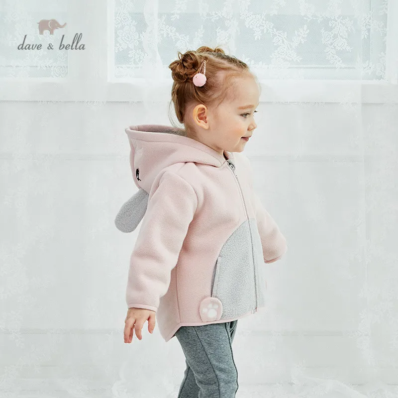 DBX14462 dave bella autumn baby unisex fashion cartoon letter pockets hooded coat children tops infant toddler outerwear