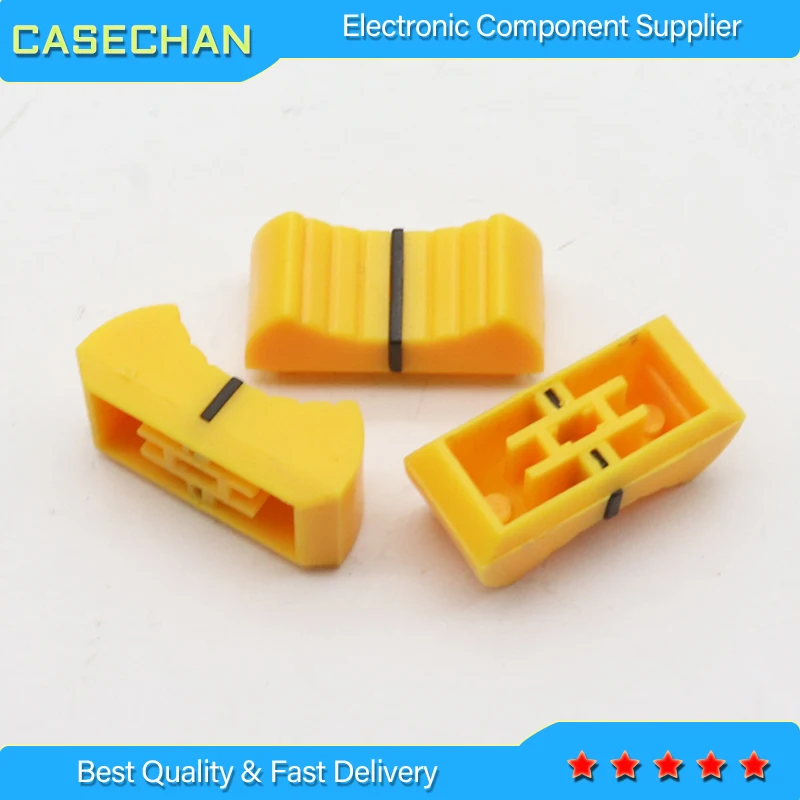 10pcs yellow mixer fader cap straight slide potentiometer fader button / Playing discs knob cap 4mm hole audio adjustment cap