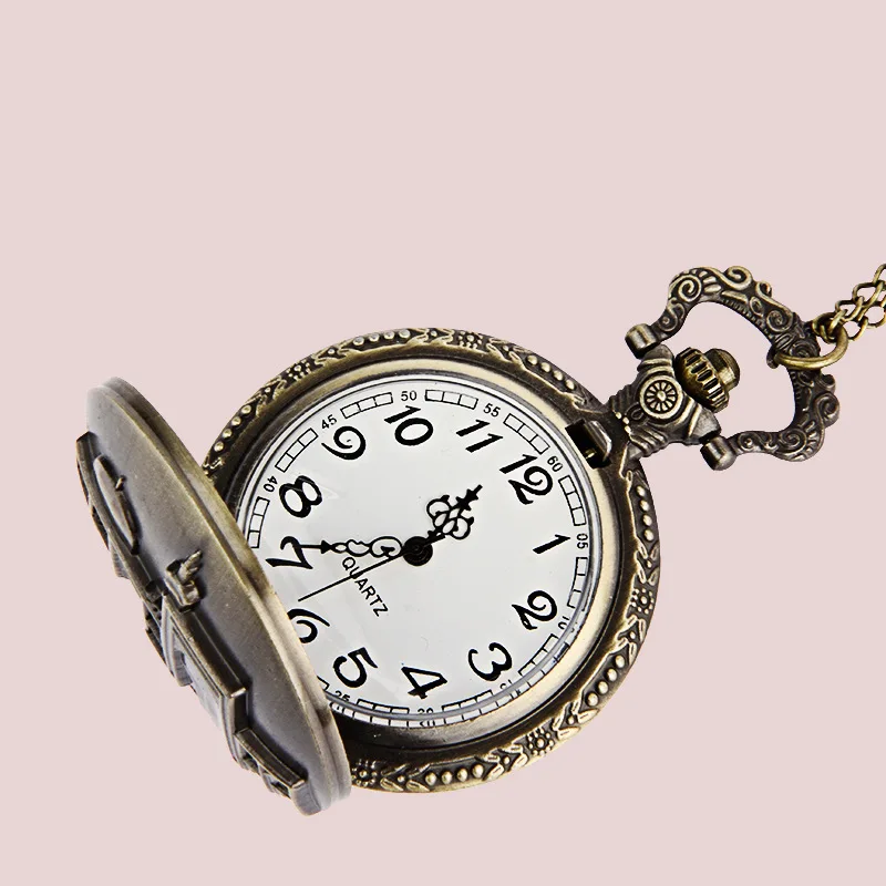 Men Women Fob watch with necklace Retro Islamic Castle Unique Pocket Watch Bronze Engraved Design Exquisite Casual