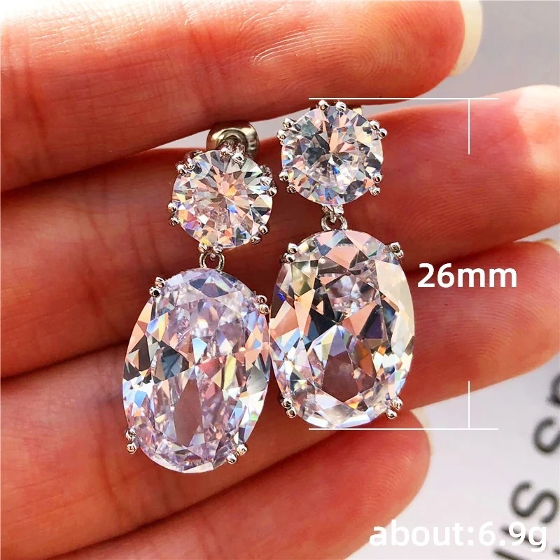 Big Zircon Earrings Luxury Crystal Cubic Zircon Stud Earrings Wedding Jewelry Big Pink Stone Bohemia Earrings for Women Girl\'s