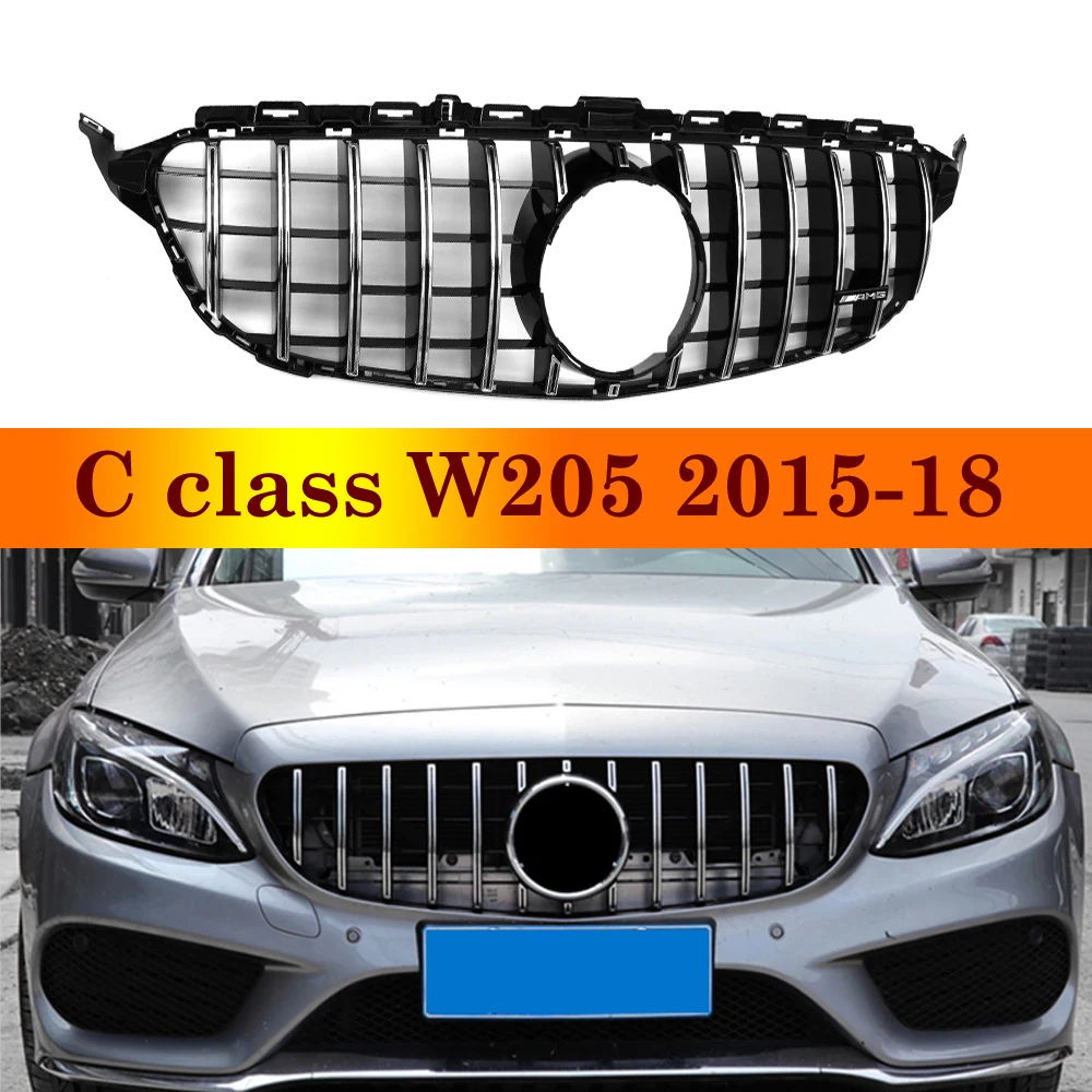 

For Benz C Class W205 Mesh Front Racing Diamond Grills Bumper Grille Without Camera 2015-2015