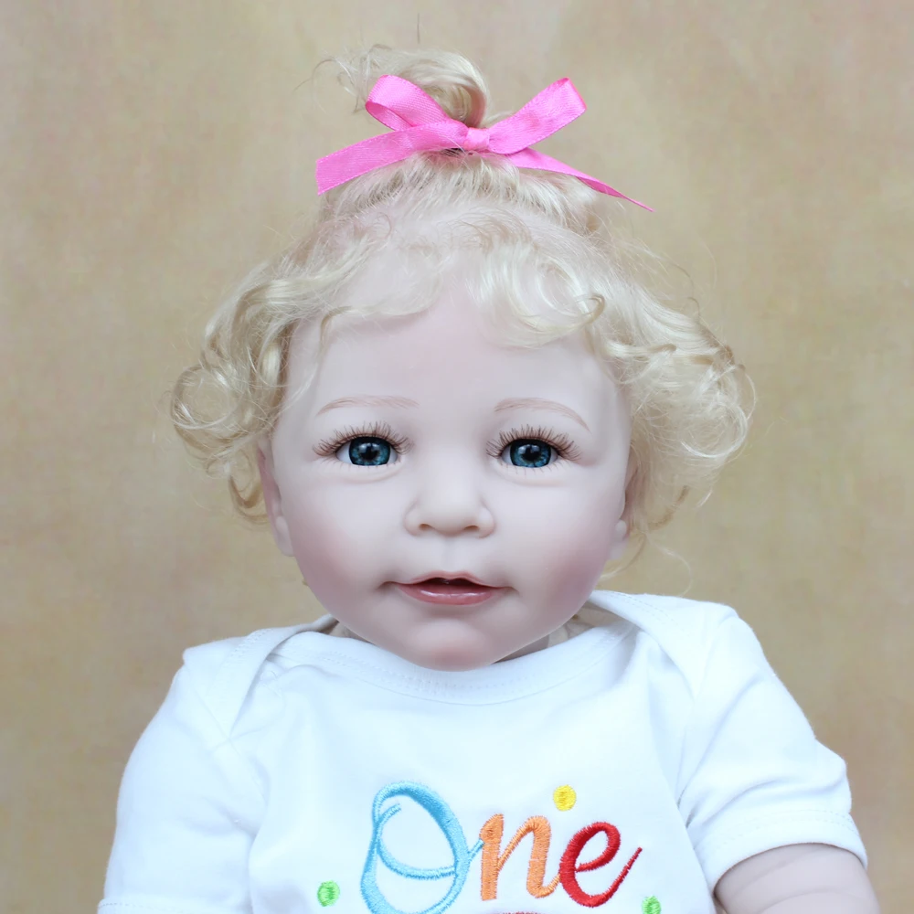 55 CM Soft Silicone Reborn Baby Girl Doll Toy Blonde Hair Lifelike Cloth Body Realistic 22 Inch Vinyl Princess Toddler Bebe