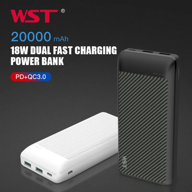 

WST 20000mAh Power bank 18W PD QC 3.0 Fast Charge Portable Phone Charger Type C Dual Output for iPhone XiaoMi Samsung