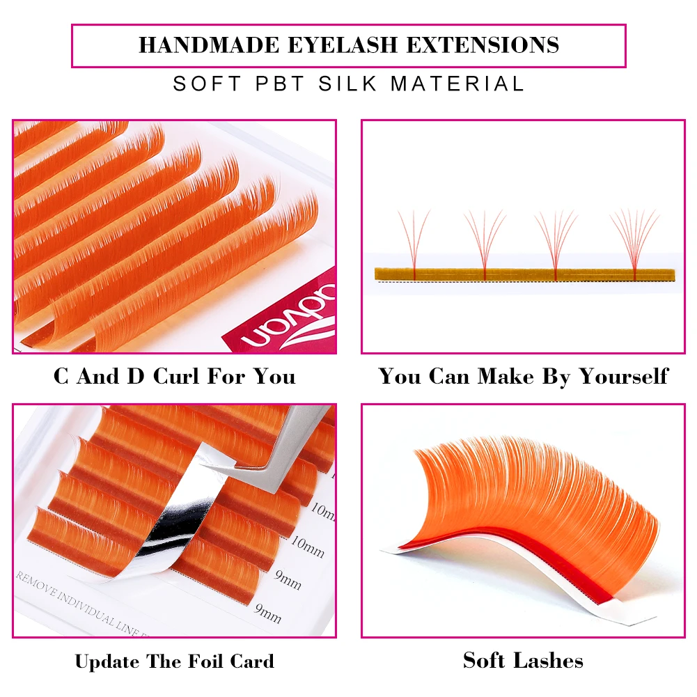 Orange Colored Easy Fan Lashes Russian Volume Lash Extension Makeup Party Club Natural False Eyelash Professional Grafting Tools