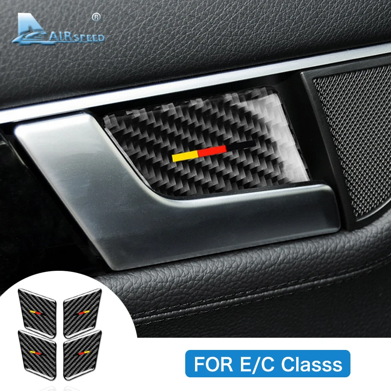 For Mercedes Benz C Class W204 2007-2013  E Class W212 2009-2016 Real Soft Carbon Fiber Car Interior Door Handle Bowl Stciker