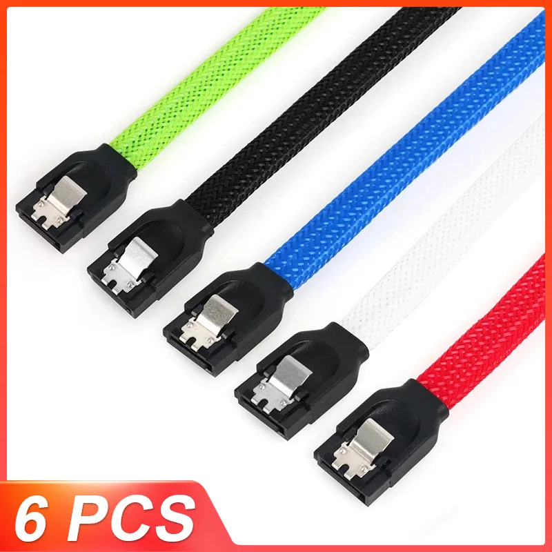 Lecolli 6Pcs 50cm Sata3 7pin Data Cables 6gb/s Ssd Cable Hdd Hard Disk Drive Cord Line With White Red Color Nylon Sleeved