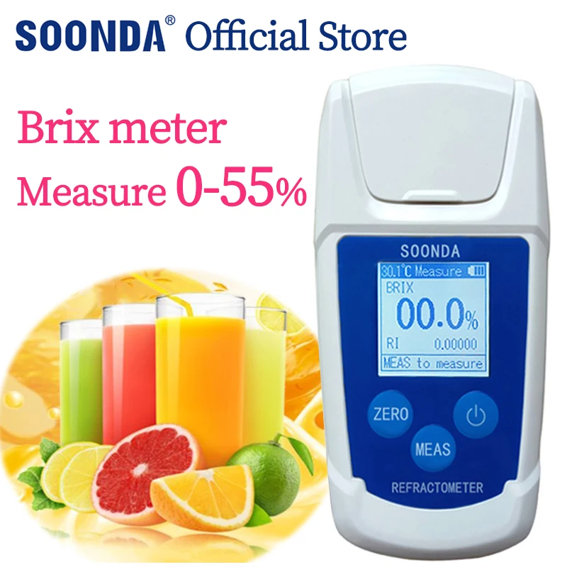 Digital Brix Meter Refractometer Fruit Juice Drinks Sprite Beverage Sugar Tester Meter Suger Content Measuring Instrument 55%93%