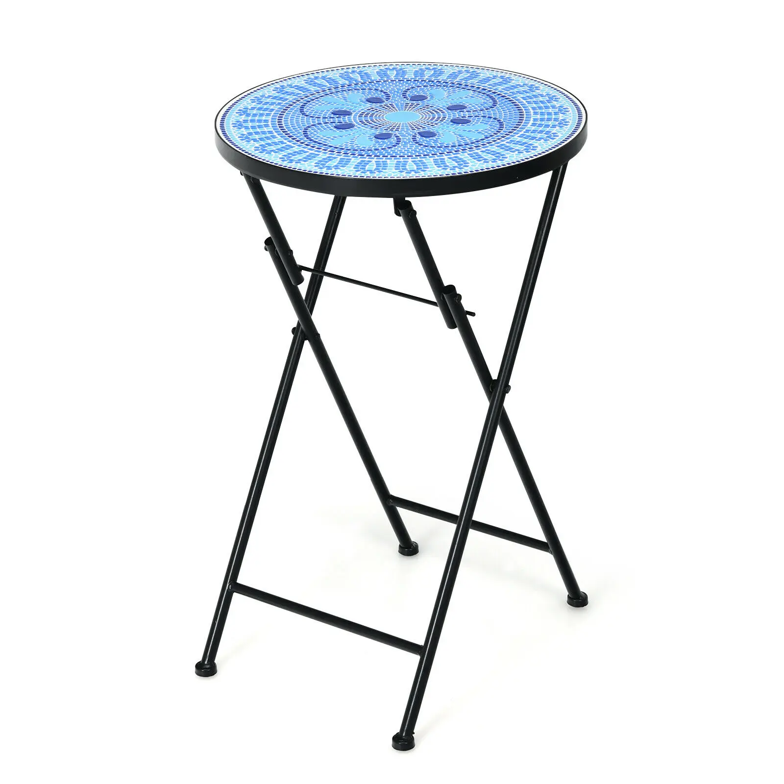 Costway Folding Mosaic Side Table Accent Table Bistro End Table Light Blue