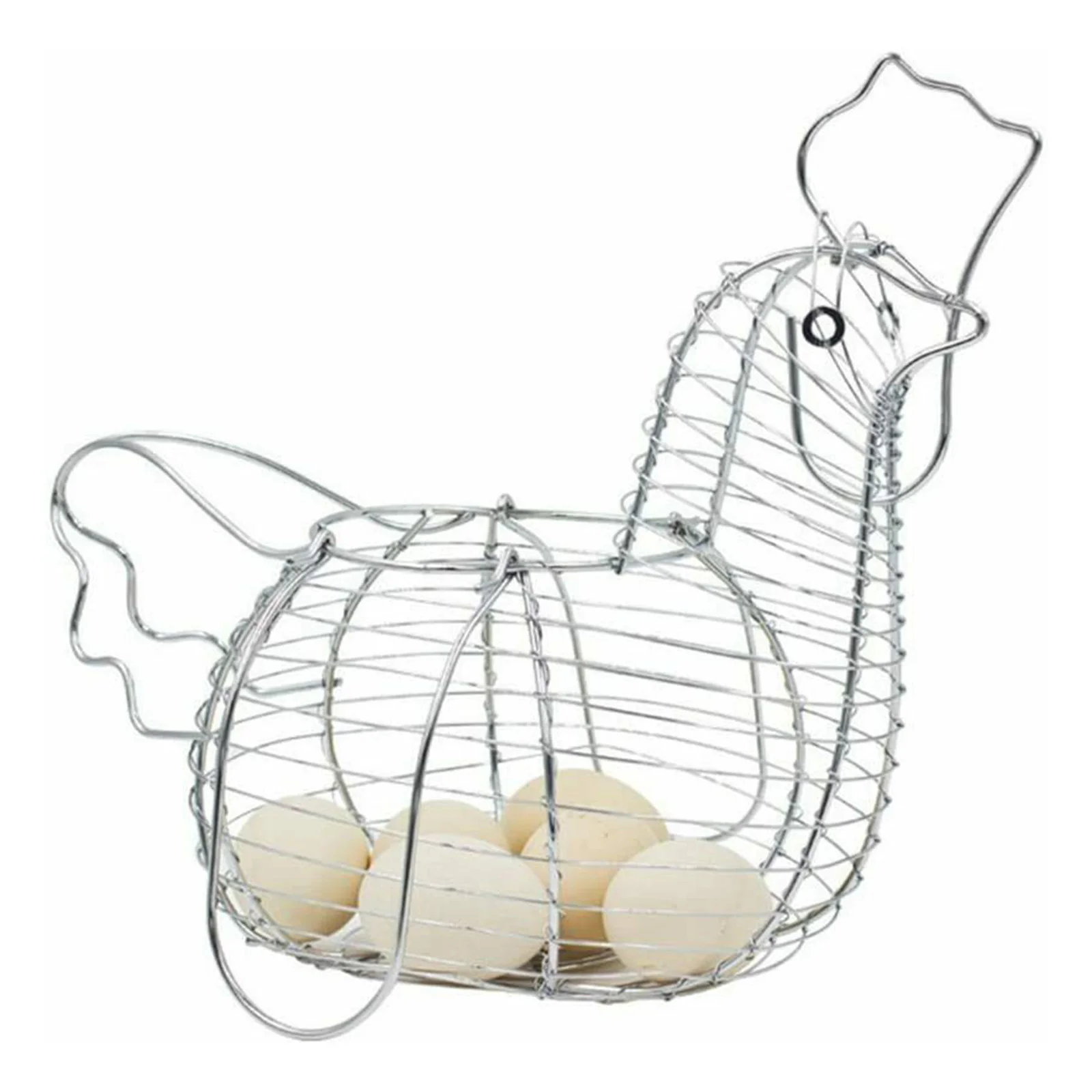 Wire Metal Egg Baskets Vintage Storage Rustic Chicken Hen Shape with Handle