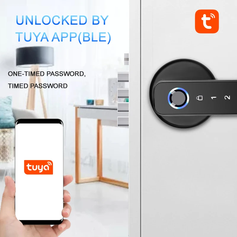 WAFU 017B Door Lock TUYA Smart Lock Password Fingerprint Door Locks Key Tuya APP Unlock For Bluetooth Simple DIY For Knob Lock