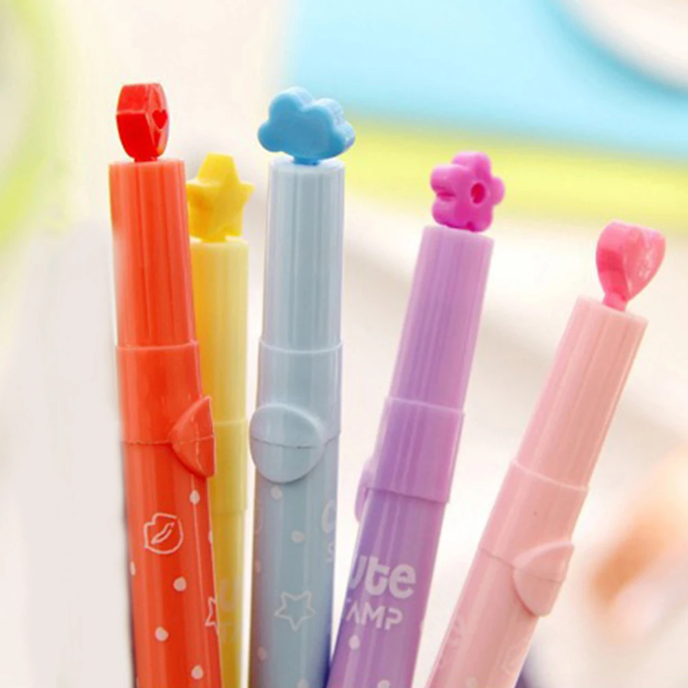 6Pcs/Lot Cute Candy Color Highlighters Inks Stamp Pen Creative Marker Pen school Supplies office Stationery Gifts for children