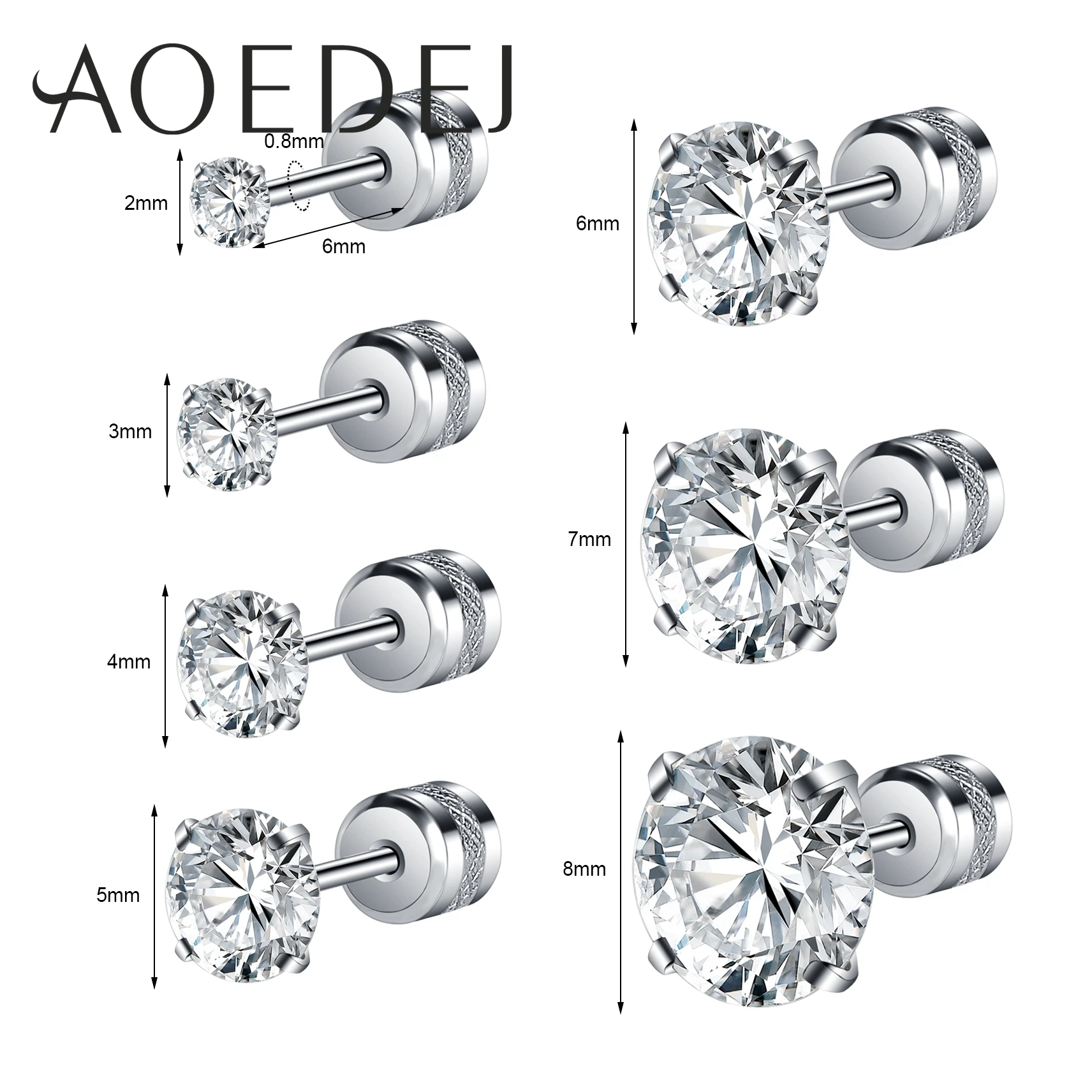 AOEDEJ 1PC 16G 20G Kolczyki sztyfty ze stali nierdzewnej dla kobiet Dziewczyna CZ Kryształowy okrągły kolczyk Piercing Tragus Helix pozłacany różem — zdjęcie 3